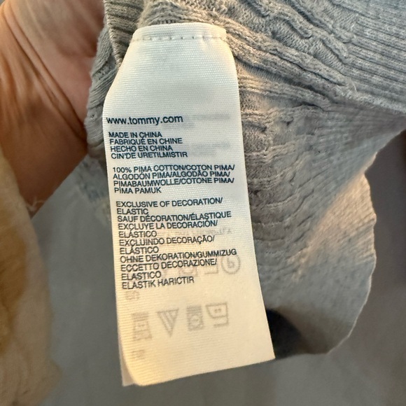 Tommy Hilfiger Light Gray V Neck Cable Sweater Pima Cotton - Picture 3 of 6